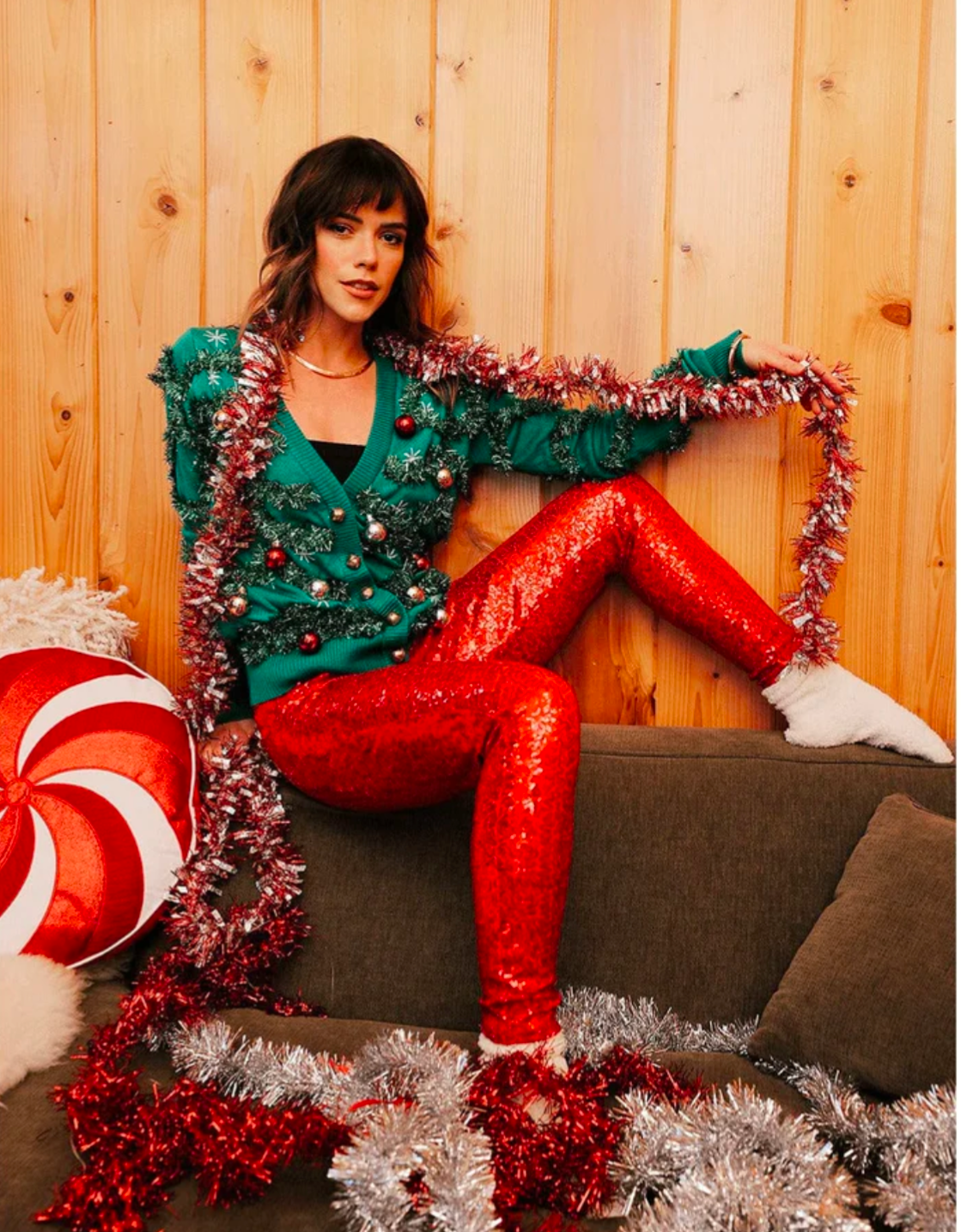 Red Sequin High Waisted Leggings by Tipsy Elves