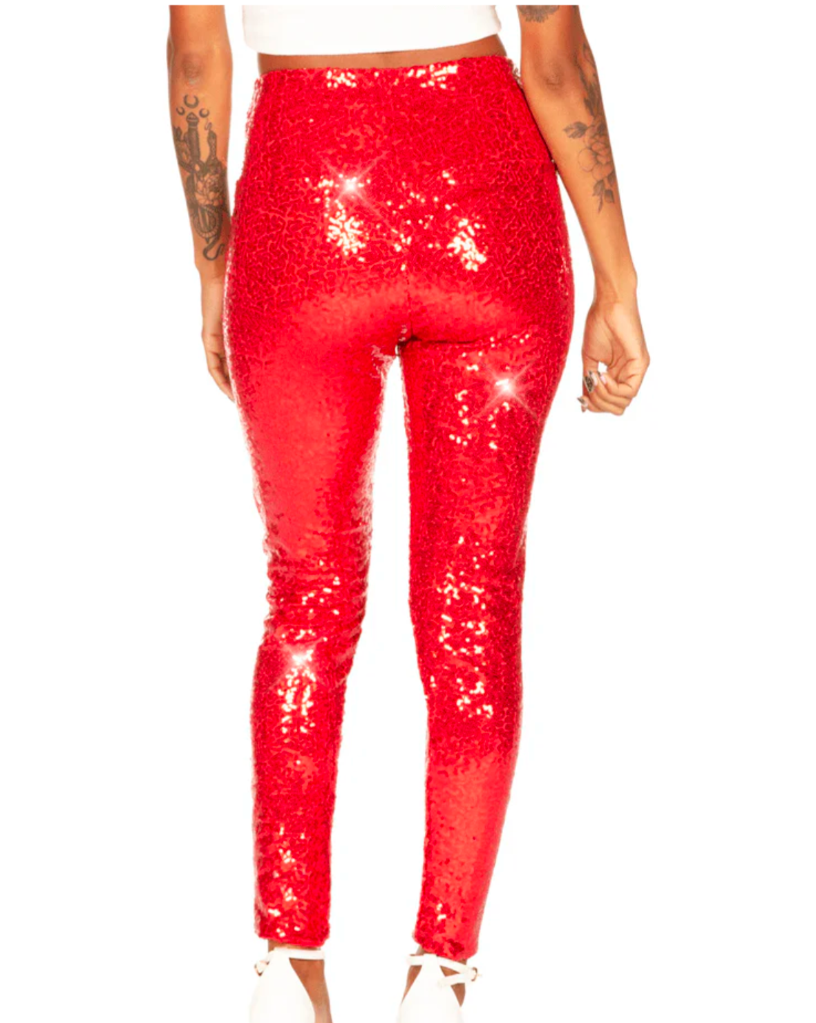 Red Sequin High Waisted Leggings by Tipsy Elves