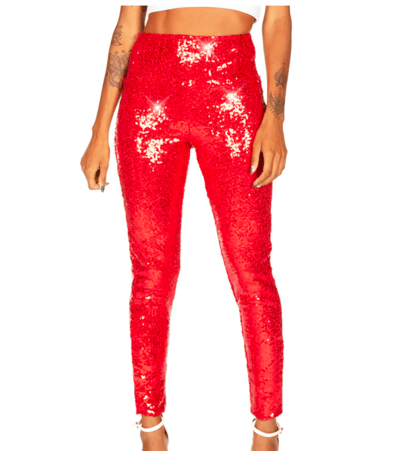 Red Sequin High Waisted Leggings by Tipsy Elves